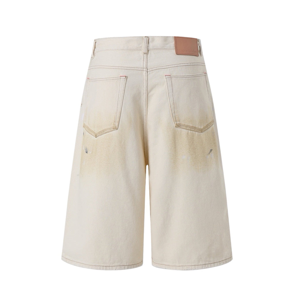 cne Studios Vintage Paint‑Splatter Denim Jort Shorts