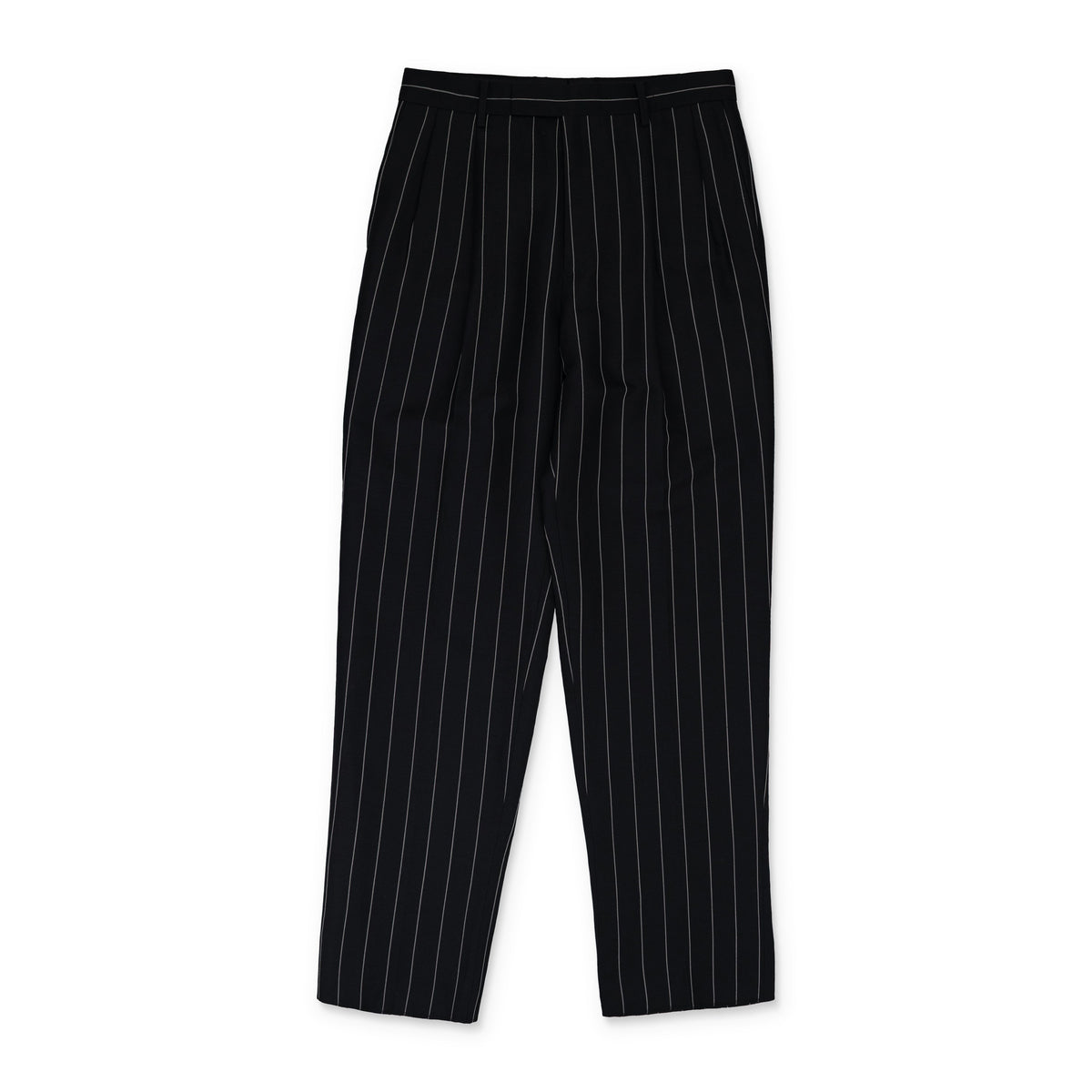 Black Double Pleated Pinstripe Trousers