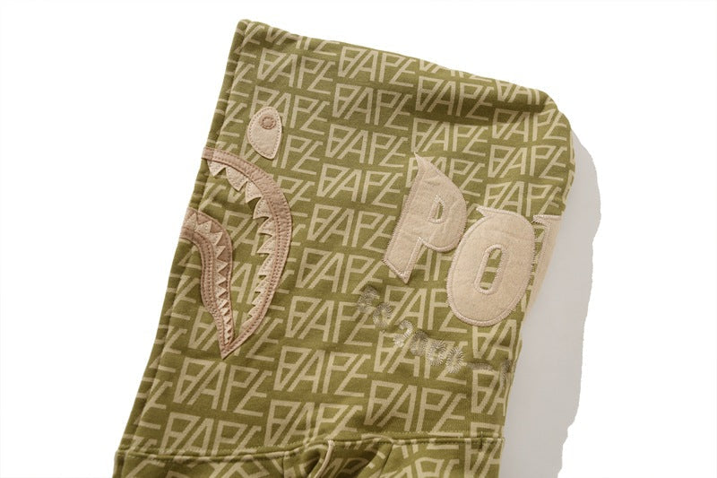 BAPE Logo Color Camo Shark Zip Hoodie - Khaki