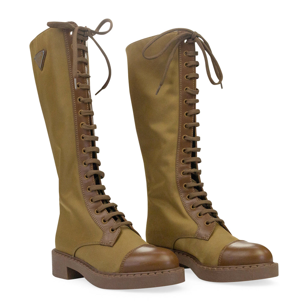 COMBAT LOGO TALL BOOTS BROWN KNEE-HIGH BOOTS