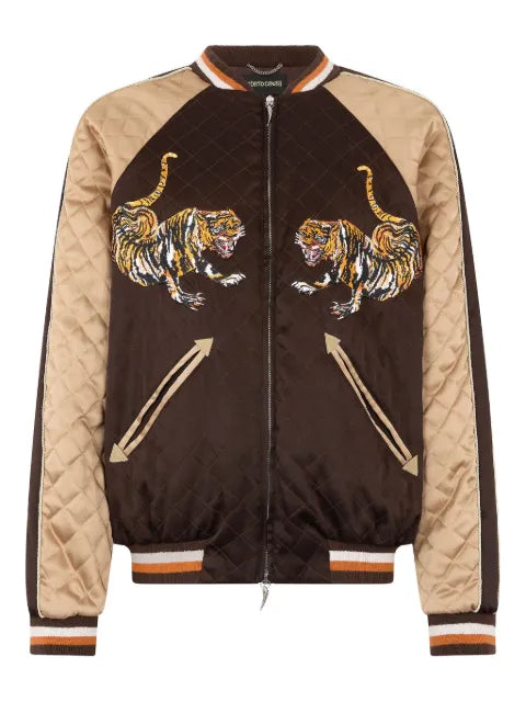 Roberto Cavalli tiger-embroidered quilted bomber jacket