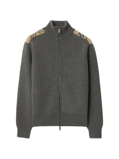 Burberry funnel-neck check-trim cardigan