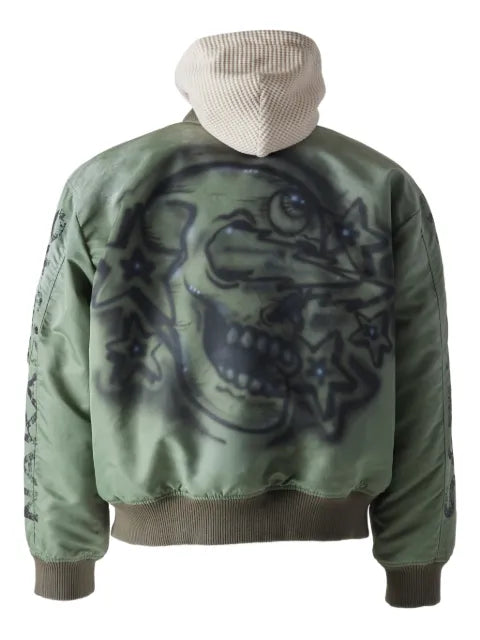 SATOSHI NAKAMOTO hooded graphic bomber jacket