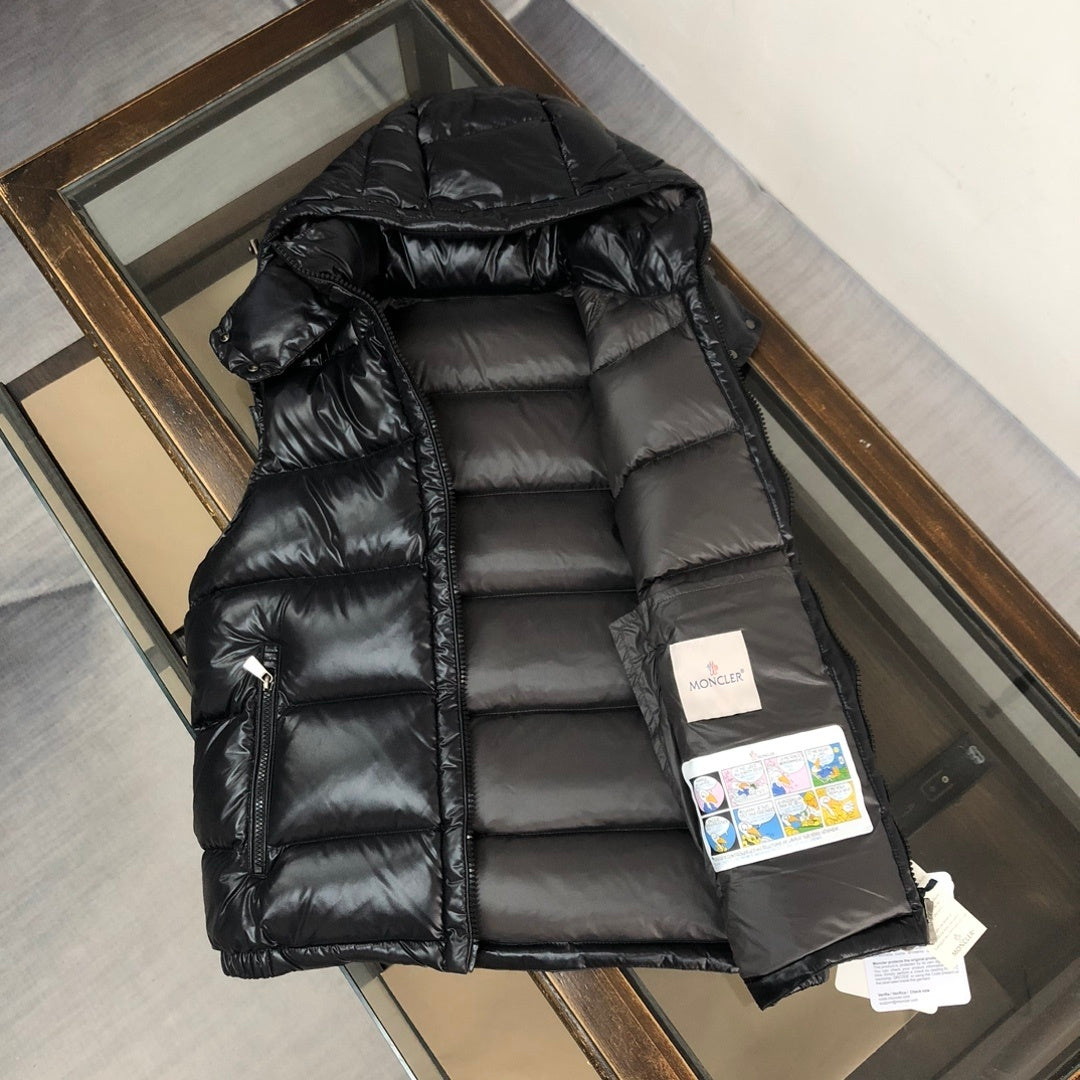 Moncler Black Maya Hooded Quilted Down Vest