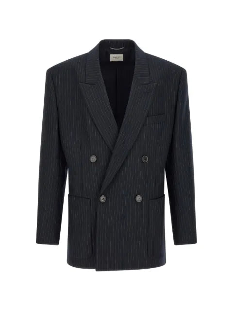 Saint Laurent double-breasted jacket in pin-dot stripe wool gabardine
