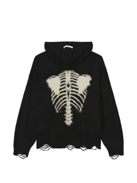 FIVE CM skeleton-motif distressed hoodie