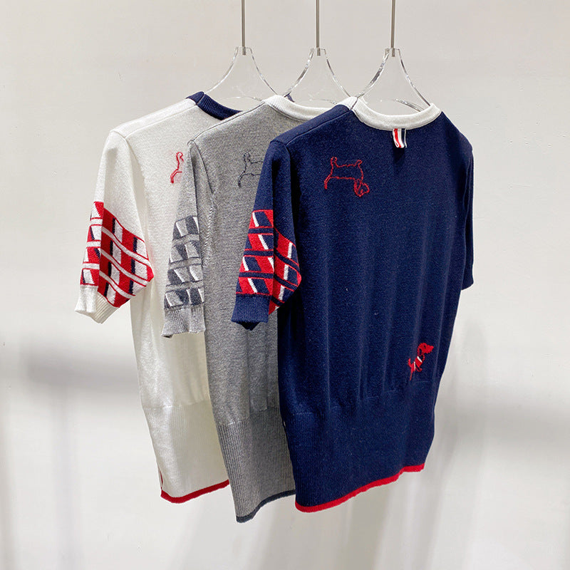 Thom Browne Embroidered Short Sleeve Sweater