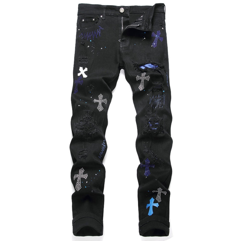 Amiri Jeans Cross Pattern Ripped Stretch Jeans