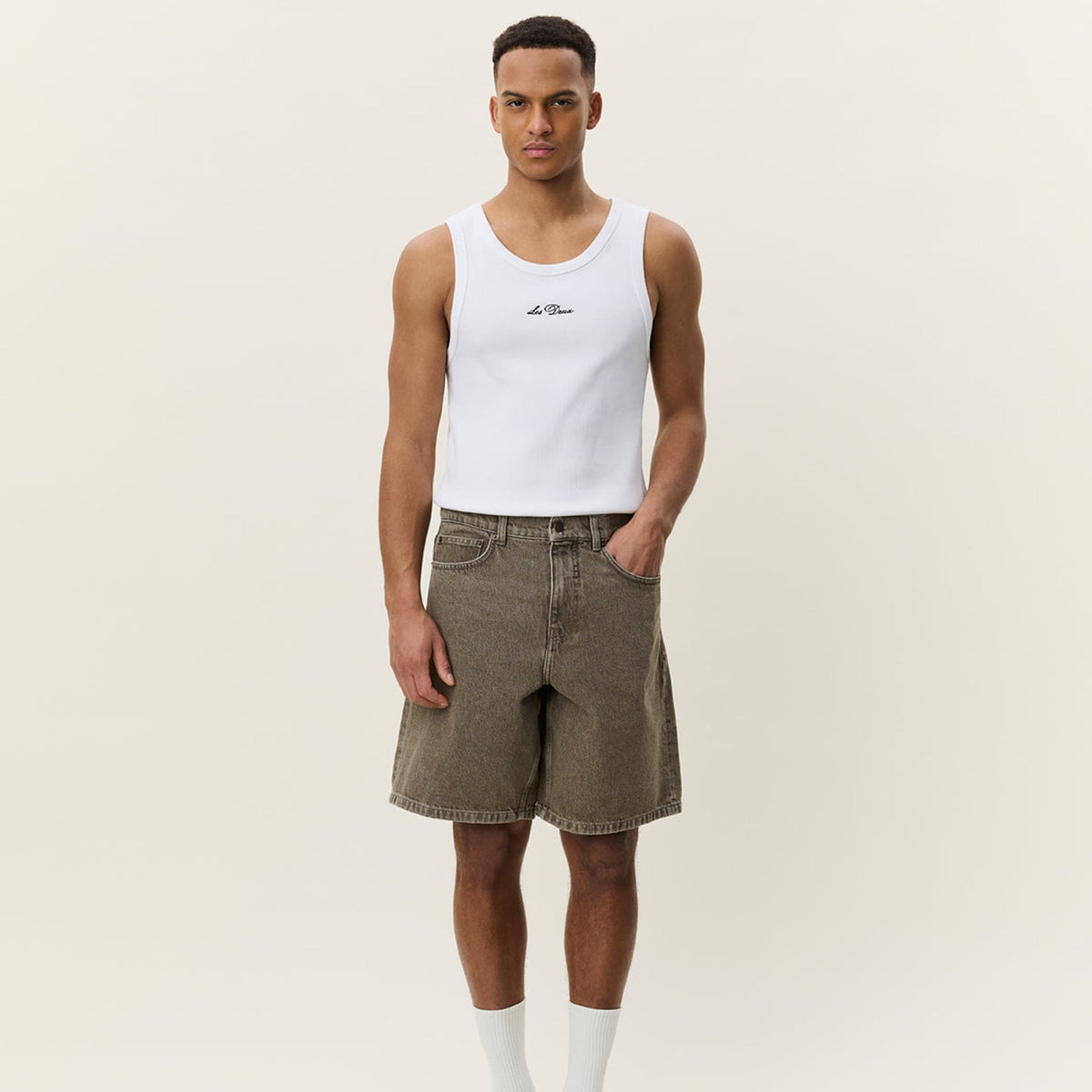 Les Deux Denim Shorts: Light Brown Denim Wash