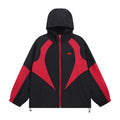 Syna world Black Red Color Block Hooded Windbreaker Jacket