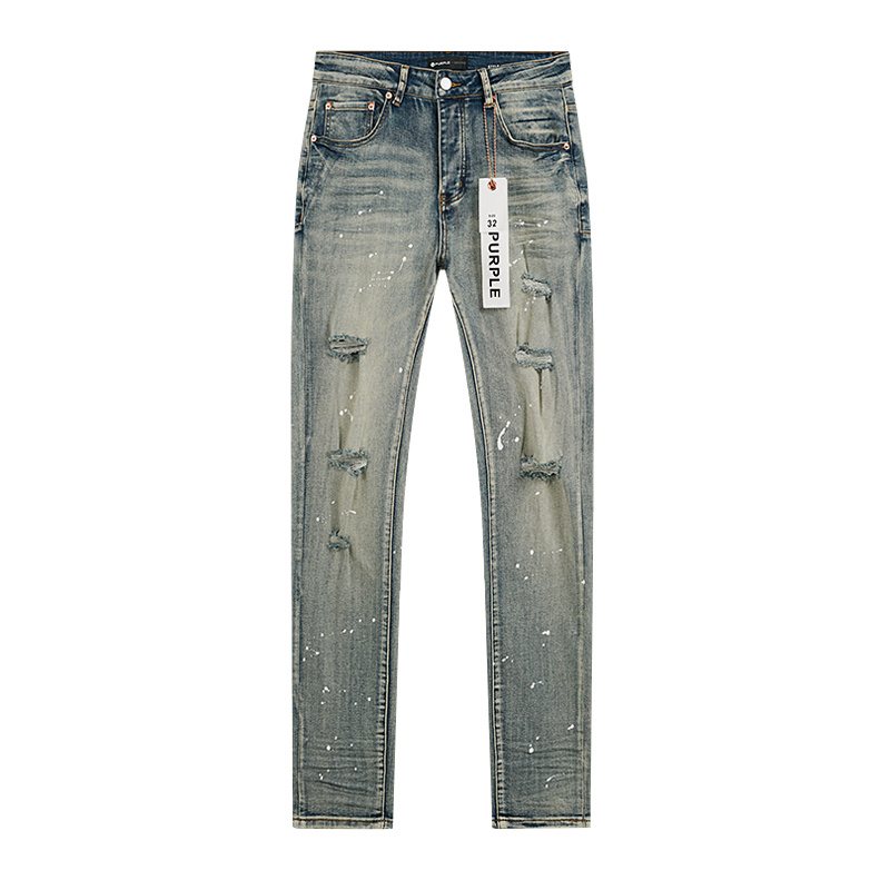 Purple Brand Light Blue Distressed Paint Splatter Jeans
