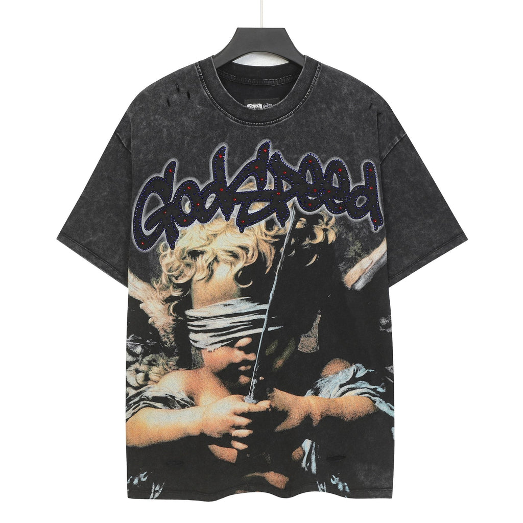 Godspeed Distressed Rhinestone Graphic T-Shirt