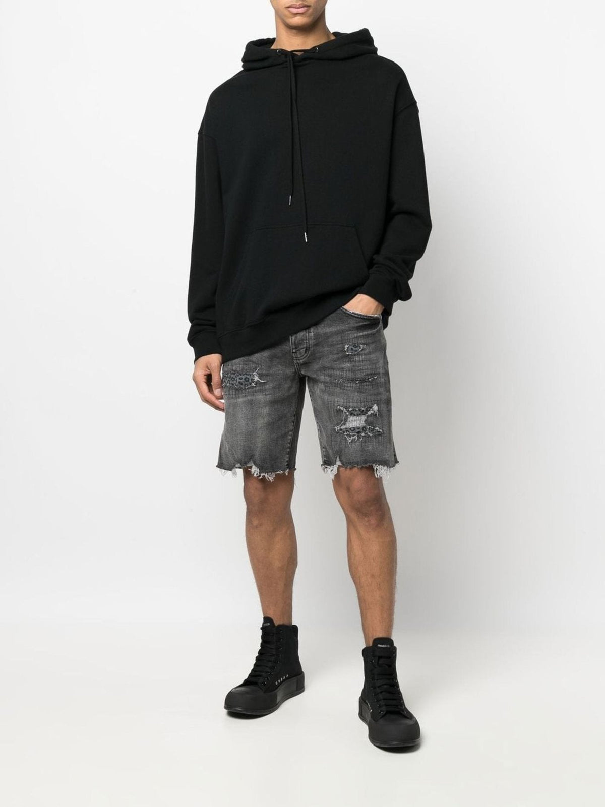 Purple Brand Distressed Patch Denim Shorts