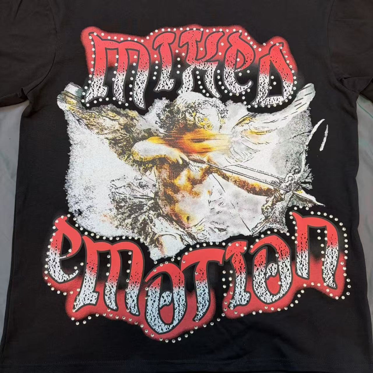 MIXED EMOTION Studded Wing Graphic T-Shirt