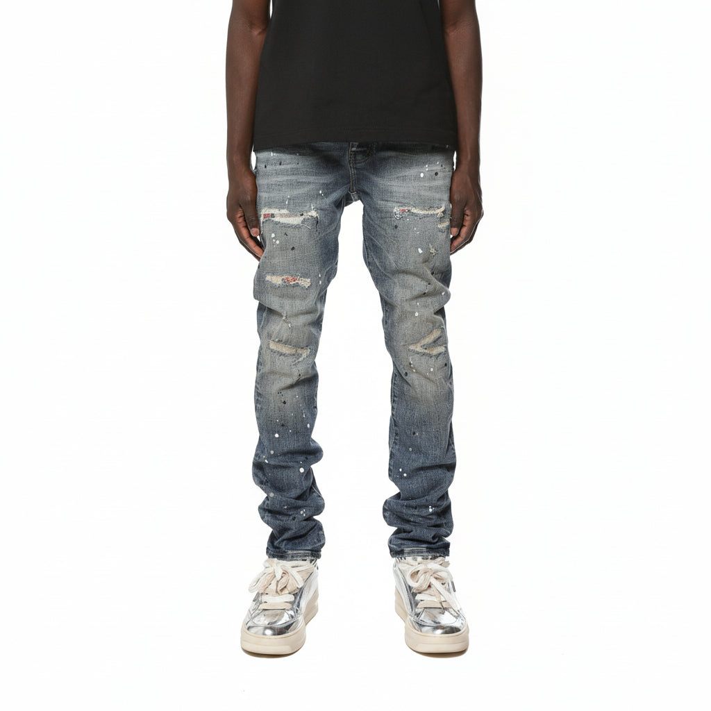 Purple Brand Skinny Plaid Paint Repair Light Denim