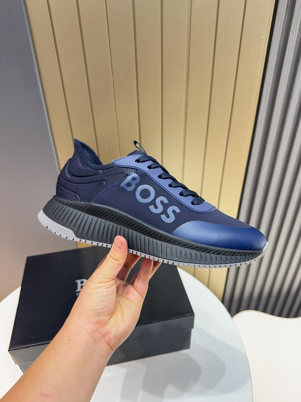 BOSS Navy Blue Lace-Up Sneakers