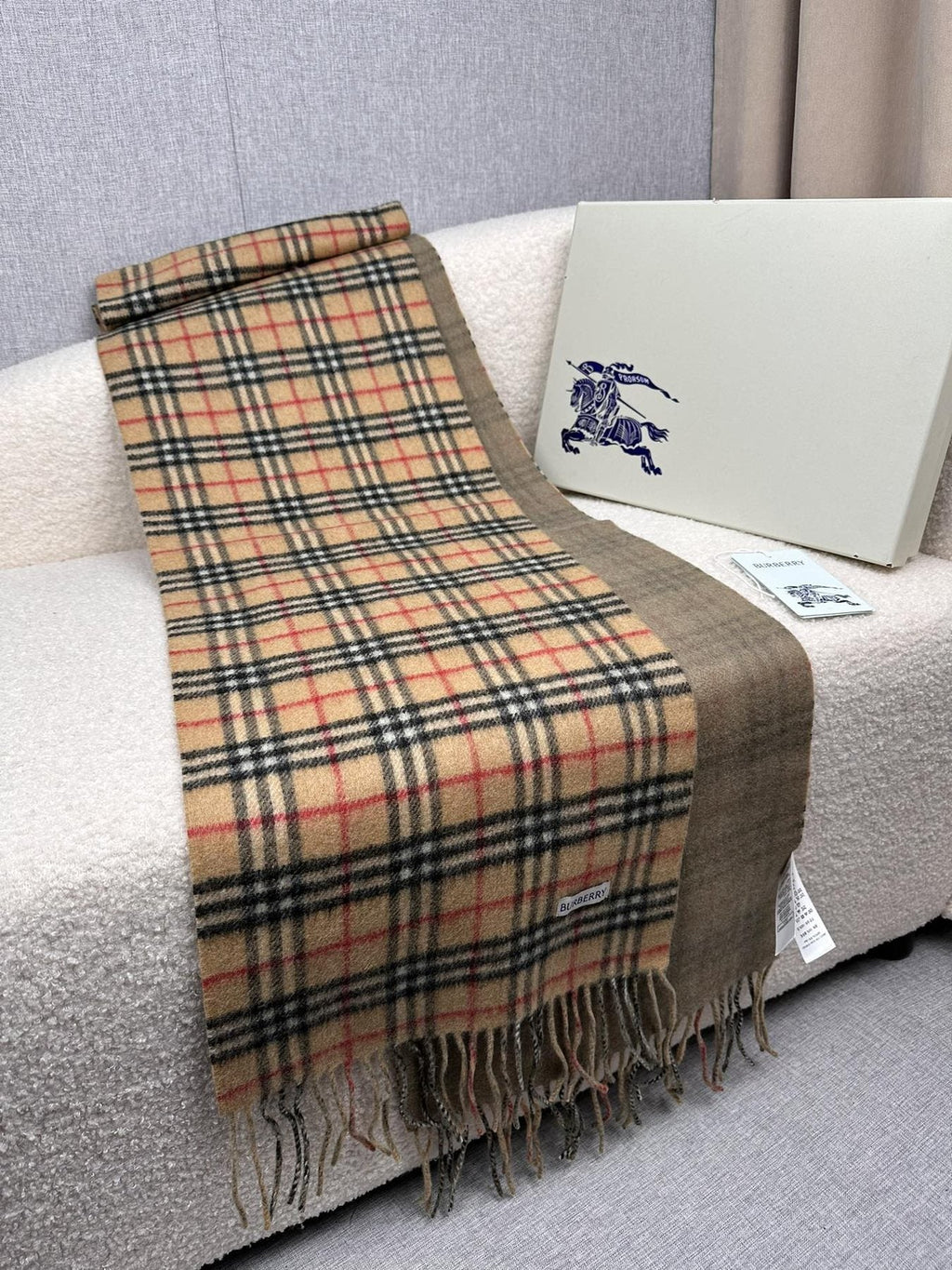 Burberry Reversible Fringed Plaid Scarf