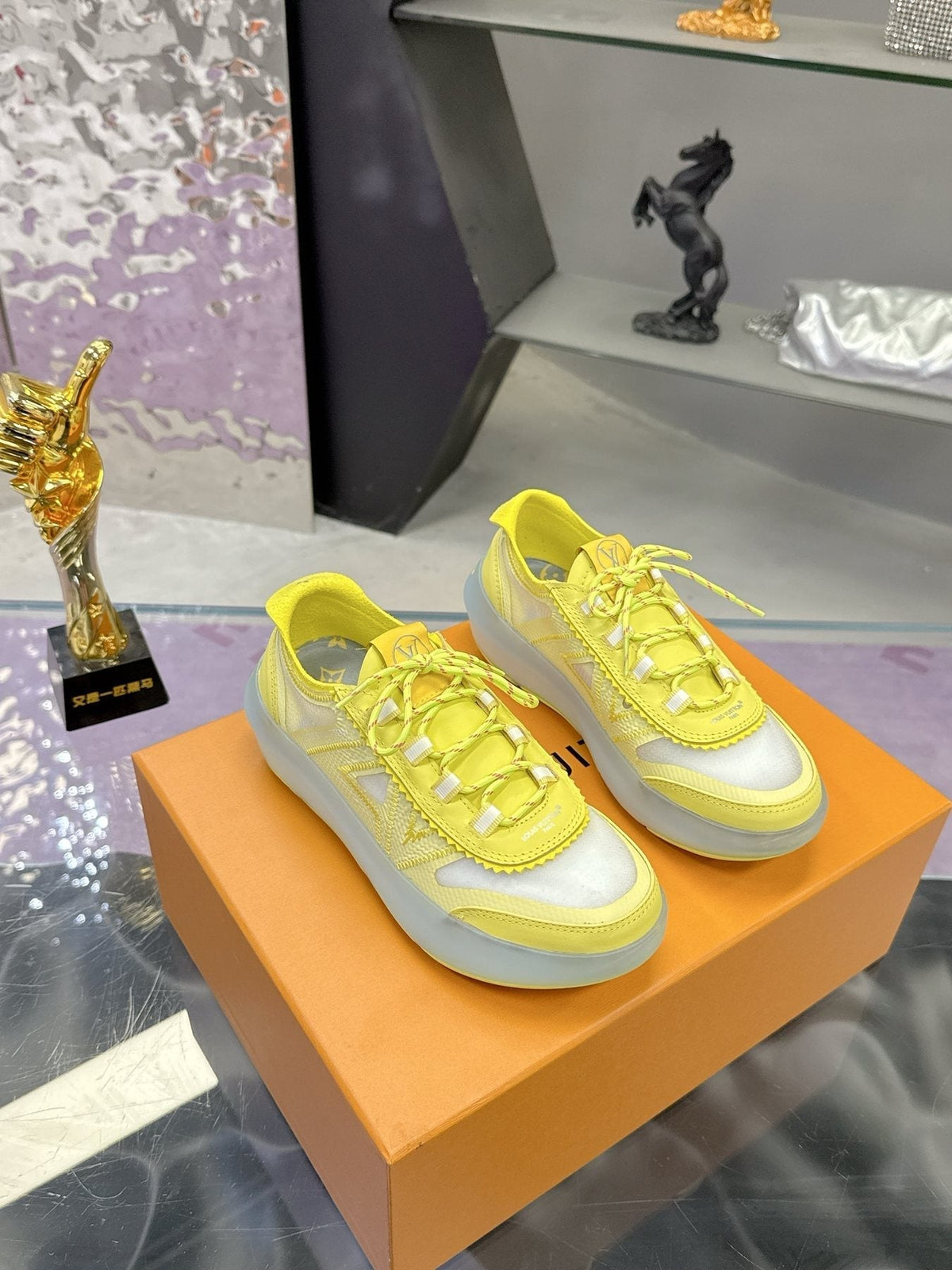 Louis Vuitton Aqua Blue and White Low-Top Sneakers