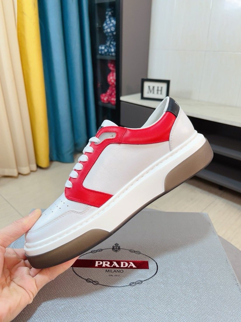 Prada Men's Black, White & Taupe Low-Top Sneakers