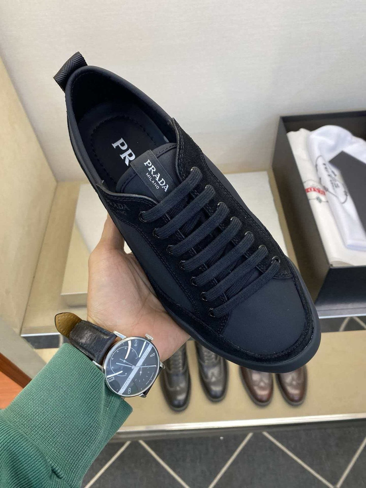 Prada Men's Low-Top Sneakers - Lace-Up Closure