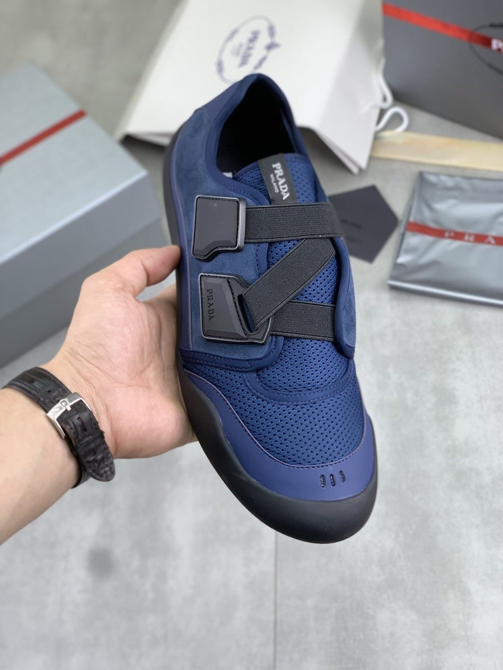 Prada Cross-Strap Low-Top Sneakers