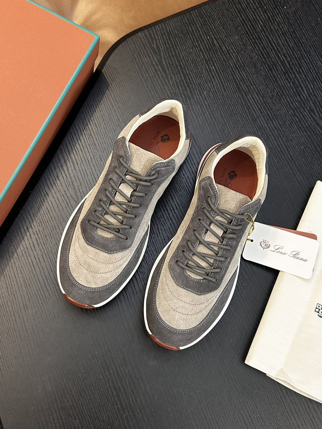 Loro Piana Gray and Charcoal Low-Top Sneakers