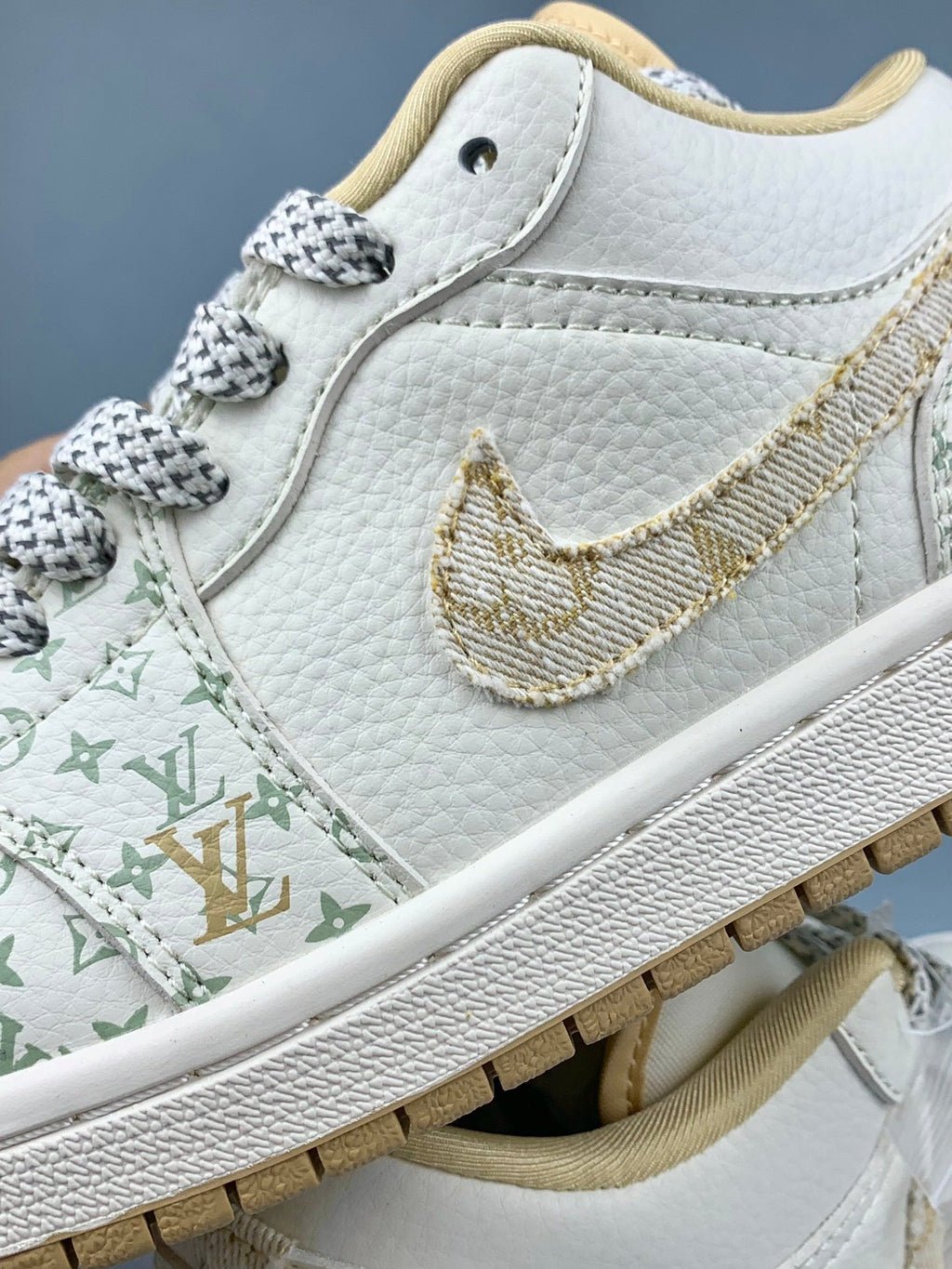 Air Jordan 1 Low LV Collaboration Printed Khaki Unisex Sneakers SJ9950-004