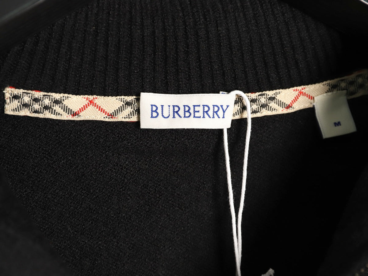 Burberry Equestrian Emblem Half-Zip Knit Sweater - Black