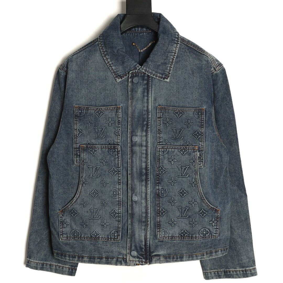 Louis Vuitton Monogram-Style Front-Panel Denim Jacket - Charcoal